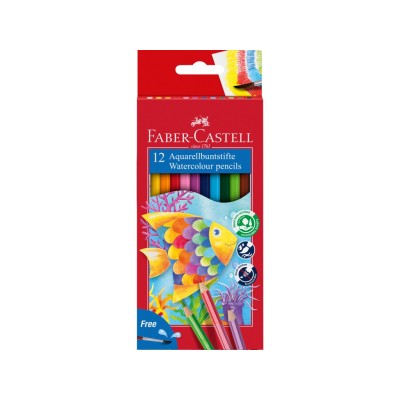 Creioane colorate hexagonale acuarela + pensula Faber-Castell 12 culori/set