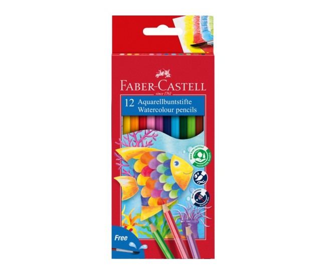 Creioane colorate hexagonale acuarela + pensula Faber-Castell 12 culori/set Creioane colorate hexagonale acuarela + pensula Faber-Castell 12 culori/set