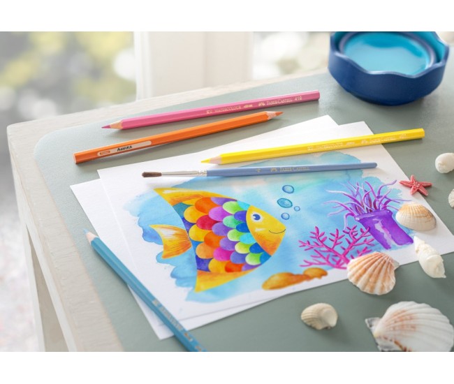 Creioane colorate hexagonale acuarela + pensula Faber-Castell 24 culori/set Creioane colorate hexagonale acuarela + pensula Faber-Castell 24 culori/set