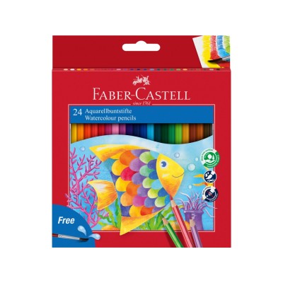 Creioane colorate hexagonale acuarela + pensula Faber-Castell 24 culori/set