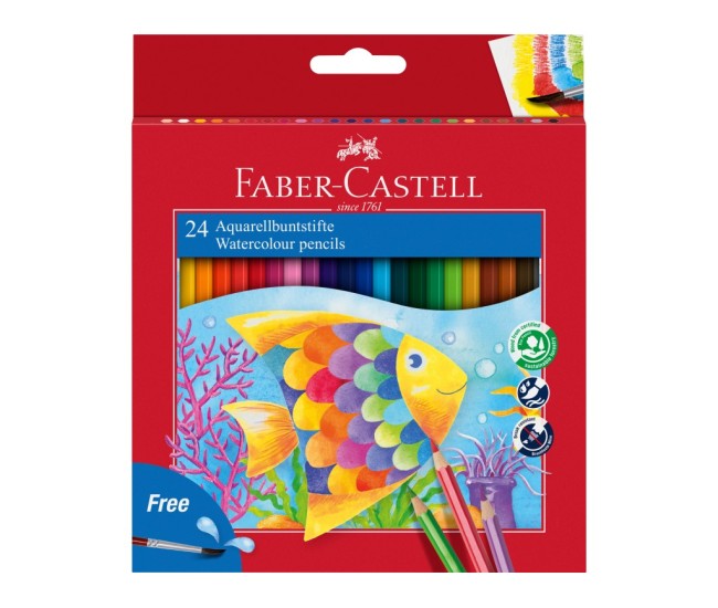 Creioane colorate hexagonale acuarela + pensula Faber-Castell 24 culori/set Creioane colorate hexagonale acuarela + pensula Faber-Castell 24 culori/set