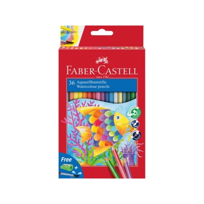 Creioane colorate hexagonale acuarela + pensula Faber-Castell 36 culori/set