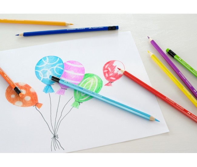 Creioane colorate hexagonale cu guma eco Faber-Castell 12 culori/set