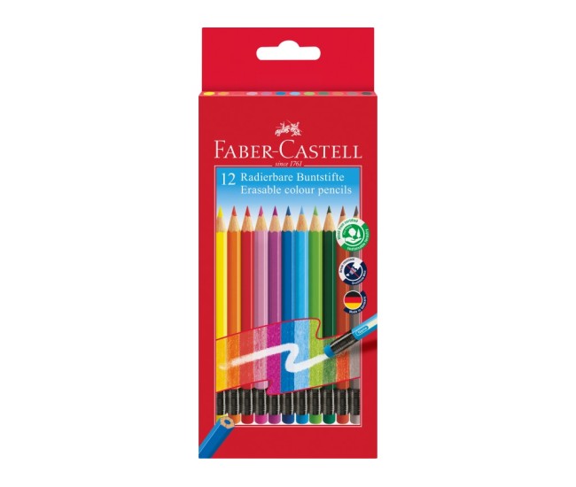 Creioane colorate hexagonale cu guma eco Faber-Castell 12 culori/set