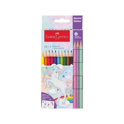 Creioane colorate hexagonale unicorni Faber-Castell 10 + 3 culori /set