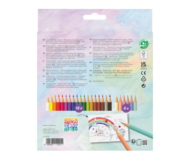Creioane colorate hexagonale unicorni Faber-Castell 18 + 6 culori /set
