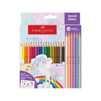 Creioane colorate hexagonale unicorni Faber-Castell 18 + 6 culori /set