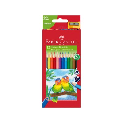 Creioane colorate triunghiulare + ascutitoare eco Faber-Castell 12 culori/set