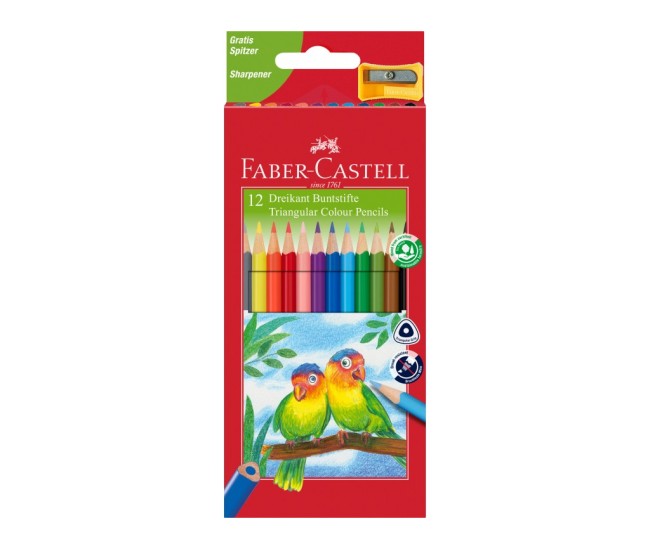 Creioane colorate triunghiulare + ascutitoare eco Faber-Castell 12 culori/set