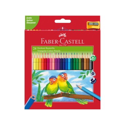 Creioane colorate triunghiulare + ascutitoare eco Faber-Castell 24 culori/set