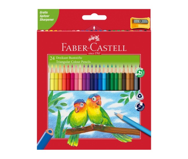 Creioane colorate triunghiulare + ascutitoare eco Faber-Castell 24 culori/set