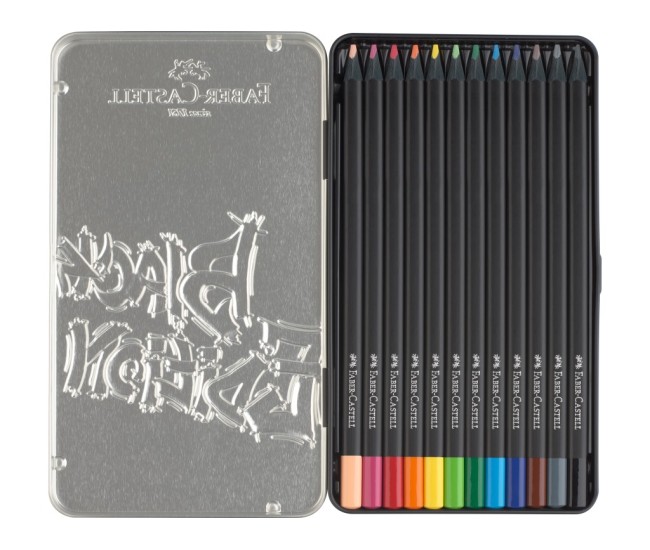 Creioane colorate triunghiulare black edition cutie metal Faber-Castell 12 culori/set Creioane colorate triunghiulare black edition cutie metal Faber-Castell 12 culori/set