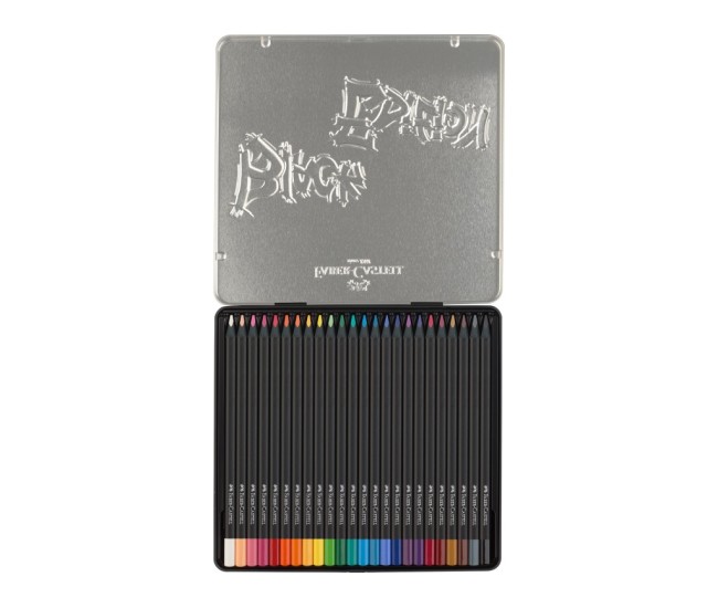 Creioane colorate triunghiulare black edition cutie metal Faber-Castell 24 culori/set