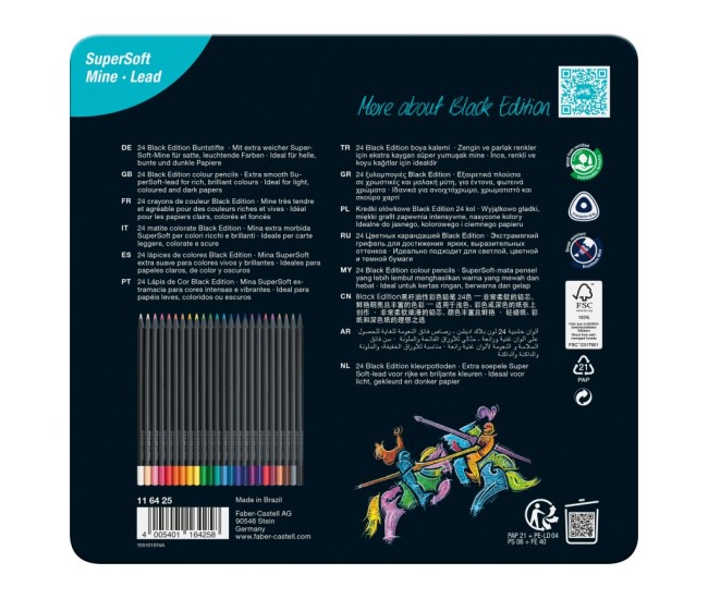 Creioane colorate triunghiulare black edition cutie metal Faber-Castell 24 culori/set