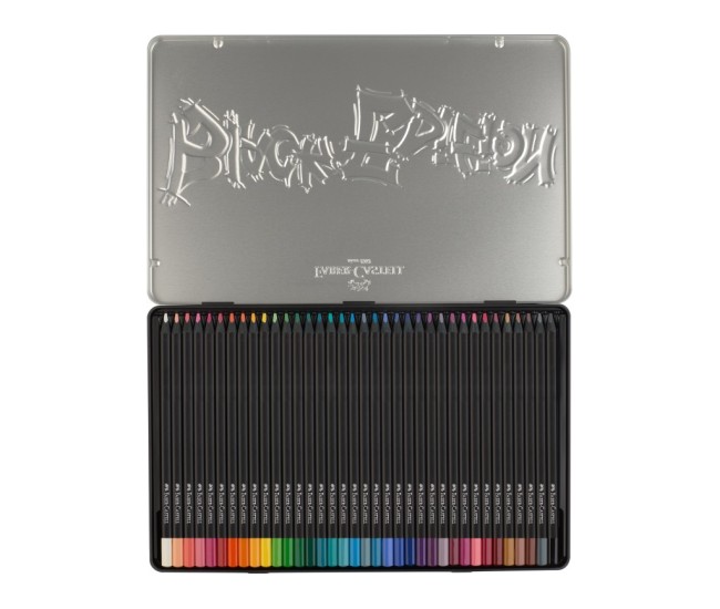 Creioane colorate triunghiulare black edition cutie metal Faber-Castell 36 culori/set