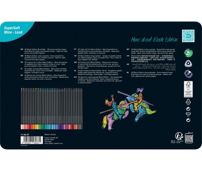 Creioane colorate triunghiulare black edition cutie metal Faber-Castell 36 culori/set