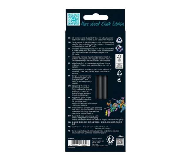 Creioane colorate triunghiulare black edition Faber-Castell 12 culori/set Creioane colorate triunghiulare black edition Faber-Castell 12 culori/set