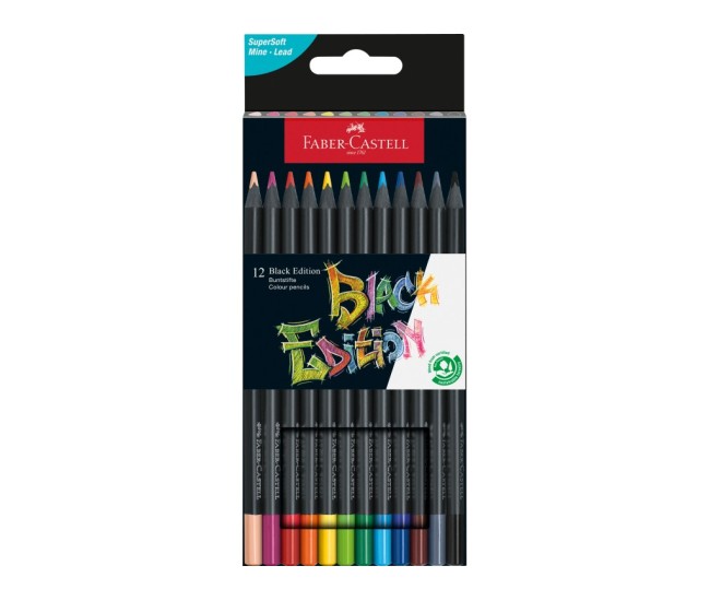 Creioane colorate triunghiulare black edition Faber-Castell 12 culori/set Creioane colorate triunghiulare black edition Faber-Castell 12 culori/set