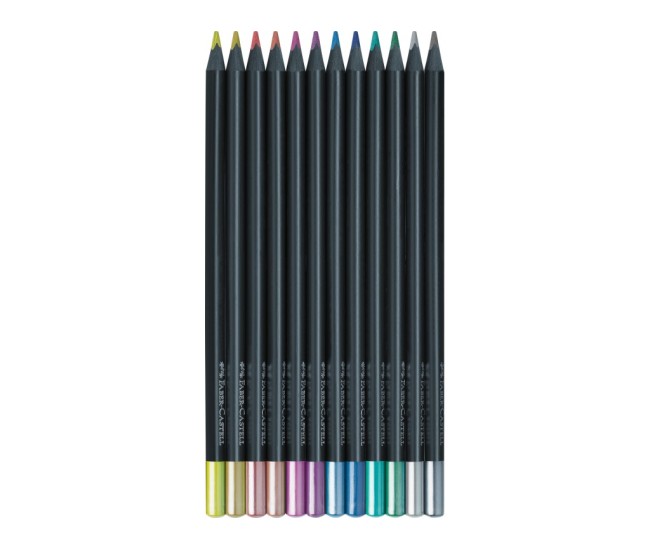 Creioane colorate triunghiulare black edition metalizate Faber-Castell 12 culori/set Creioane colorate triunghiulare black edition metalizate Faber-Castell 12 culori/set