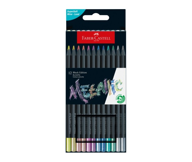 Creioane colorate triunghiulare black edition metalizate Faber-Castell 12 culori/set Creioane colorate triunghiulare black edition metalizate Faber-Castell 12 culori/set