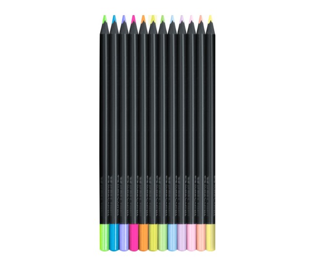 Creioane colorate triunghiulare black edition pastel + neon Faber-Castell 12 culori/set Creioane colorate triunghiulare black edition pastel + neon Faber-Castell 12 culori/set