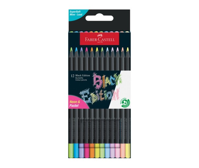 Creioane colorate triunghiulare black edition pastel + neon Faber-Castell 12 culori/set Creioane colorate triunghiulare black edition pastel + neon Faber-Castell 12 culori/set