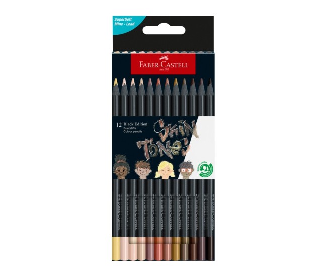 Creioane colorate triunghiulare black edition skin tones Faber-Castell 12 culori/set Creioane colorate triunghiulare black edition skin tones Faber-Castell 12 culori/set