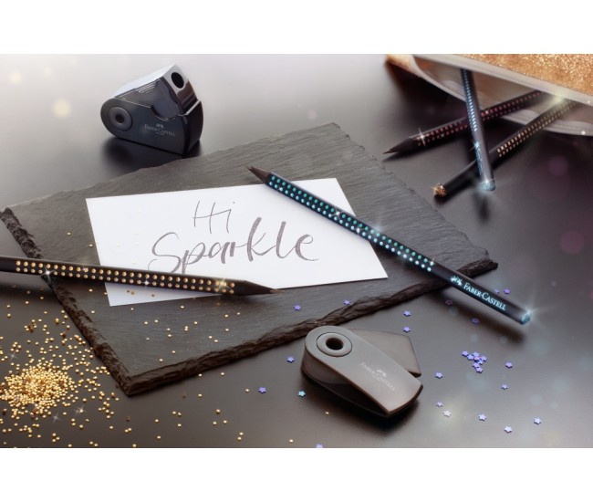 Creion grafit B triunghiular grip sparkle lemn negru midnight gold Faber-Castell