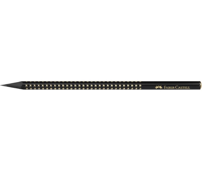 Creion grafit B triunghiular grip sparkle lemn negru midnight gold Faber-Castell