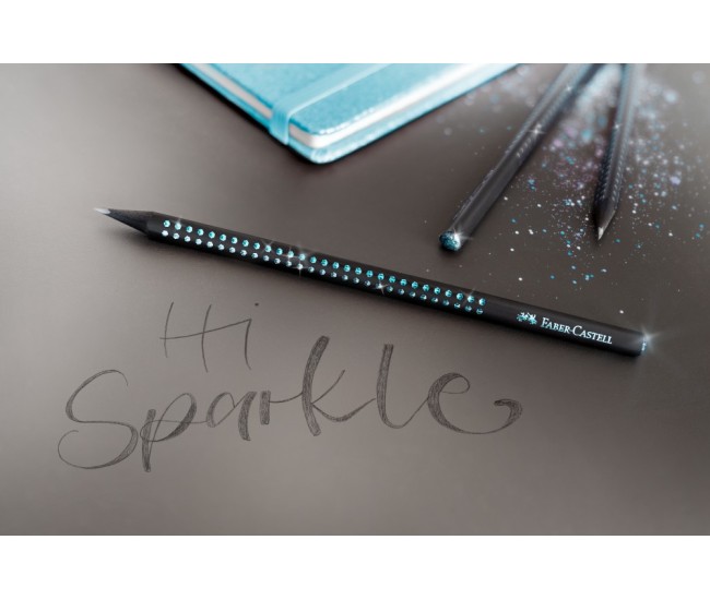 Creion grafit B triunghiular grip sparkle lemn negru midnight ocean Faber-Castell