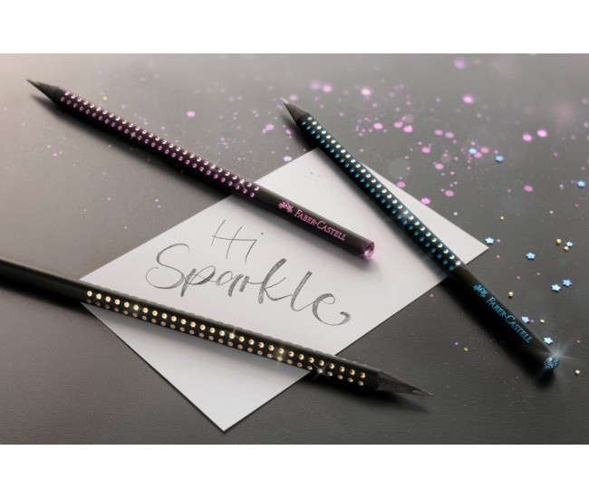 Creion grafit B triunghiular grip sparkle lemn negru midnight ocean Faber-Castell