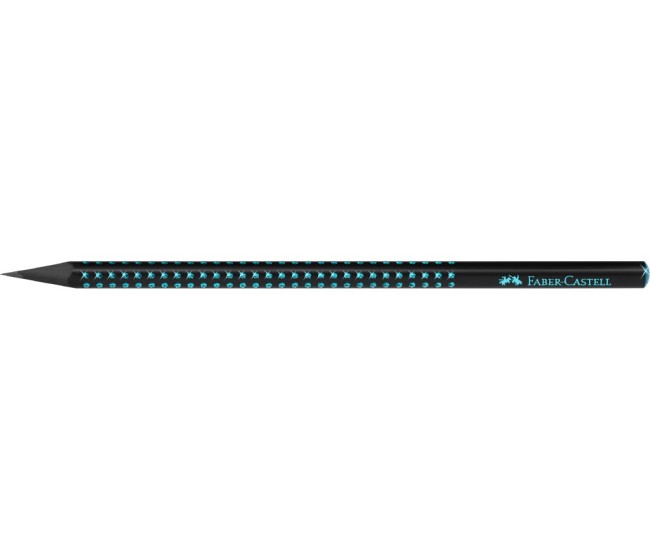 Creion grafit B triunghiular grip sparkle lemn negru midnight ocean Faber-Castell