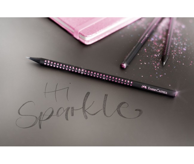 Creion grafit B triunghiular grip sparkle lemn negru midnight rose Faber-Castell
