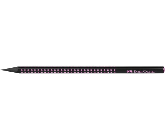 Creion grafit B triunghiular grip sparkle lemn negru midnight rose Faber-Castell