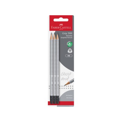 Creion grafit HB cu guma grip 2001 Faber-Castell 3 buc/blister