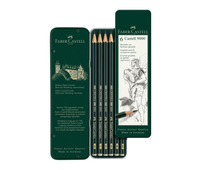 Creion grafit hexagonal Castell 9000 Faber-Castell 6 buc/set Creion grafit hexagonal Castell 9000 Faber-Castell 6 buc/set