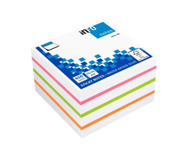 Cub notite adezive 75 x 75 mm 450 file Info Notes Cub notite adezive 75 x 75 mm 450 file Info Notes