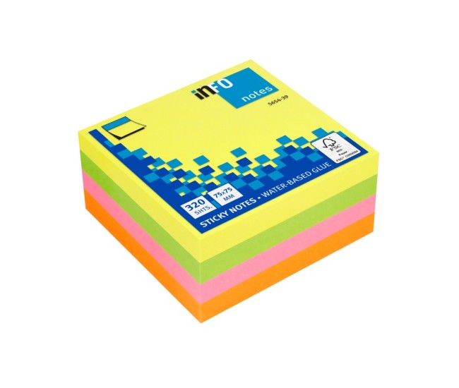 Cub notite adezive 75 x 75 mm 320 file multicolor brilliant Info Notes Cub notite adezive 75 x 75 mm 320 file multicolor brilliant Info Notes