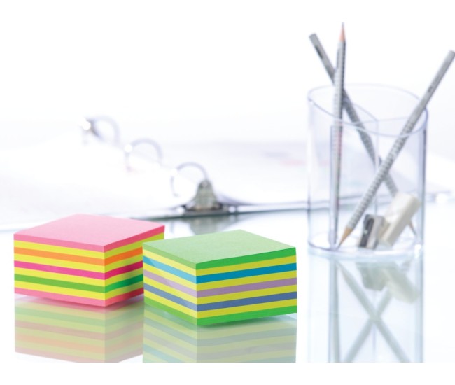 Notes adeziv 76 x 76 mm 450 file cub neon Post-it 3M Notes adeziv 76 x 76 mm 450 file cub neon Post-it 3M