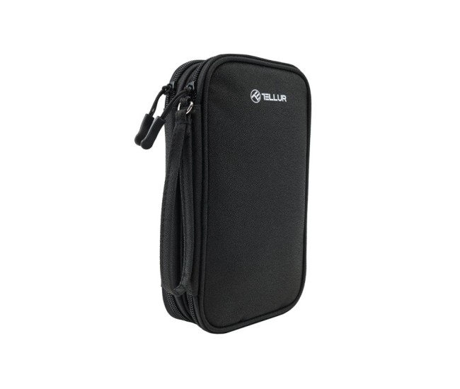Geanta Tellur pentru organizare cabluri si accesorii, 21 x 12,5 x 6 cm, poliester, negru Geanta Tellur pentru organizare cabluri si accesorii, 21 x 12,5 x 6 cm, poliester, negru