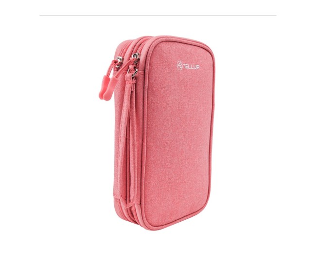 Geanta Tellur pentru organizare cabluri si accesorii, 21 x 12,5 x 6 cm, poliester, roz Geanta Tellur pentru organizare cabluri si accesorii, 21 x 12,5 x 6 cm, poliester, roz