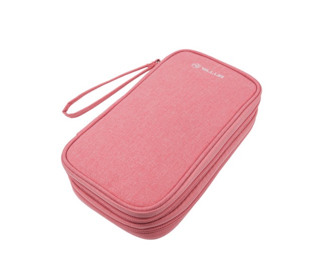 Geanta Tellur pentru organizare cabluri si accesorii, 21 x 12,5 x 6 cm, poliester, roz Geanta Tellur pentru organizare cabluri si accesorii, 21 x 12,5 x 6 cm, poliester, roz