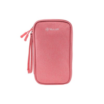 Geanta Tellur pentru organizare cabluri si accesorii, 21 x 12,5 x 6 cm, poliester, roz