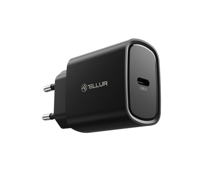 Incarcator priza ultra rapid Tellur 20W PD, USB-C, negru Incarcator priza ultra rapid Tellur 20W PD, USB-C, negru