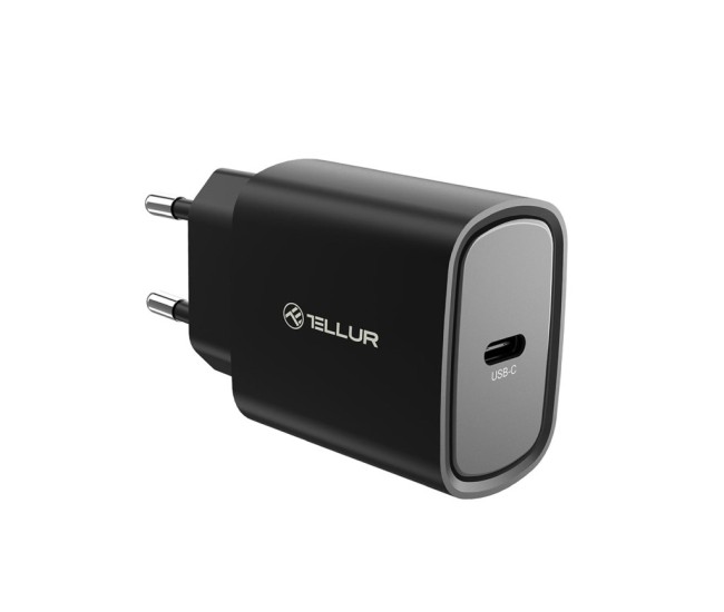 Incarcator priza ultra rapid Tellur 20W PD, USB-C, negru Incarcator priza ultra rapid Tellur 20W PD, USB-C, negru