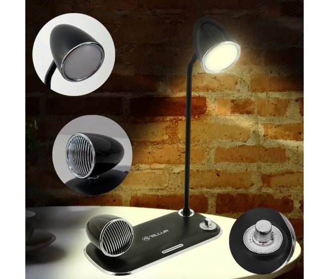 Incarcator wireless birou Tellur, 15W, Boxa Bluetooth 5W, Lampa de birou, Tellur Nostalgia, Negru Incarcator wireless birou Tellur, 15W, Boxa Bluetooth 5W, Lampa de birou, Tellur Nostalgia, Negru