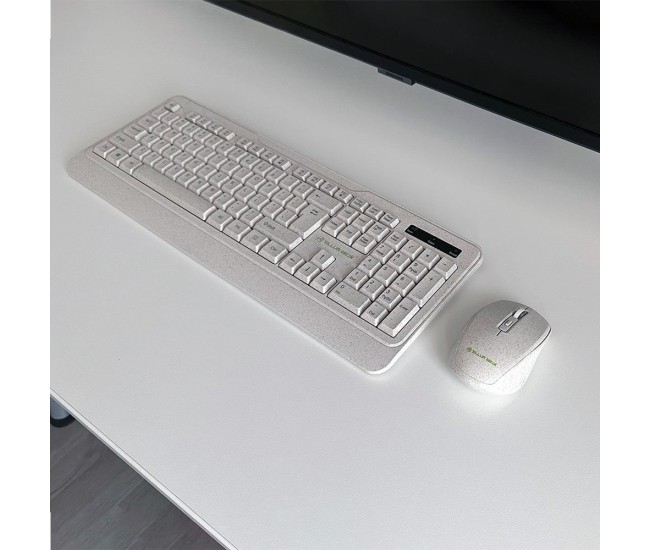 Kit tastatura si mouse fara fir Tellur Green, 2.4GHz, nano receiver, crem Kit tastatura si mouse fara fir Tellur Green, 2.4GHz, nano receiver, crem