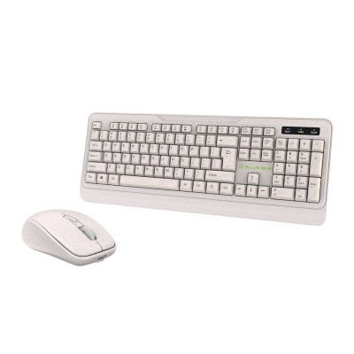 Kit tastatura si mouse fara fir Tellur Green, 2.4GHz, nano receiver, crem