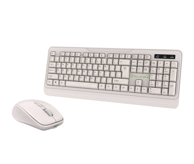 Kit tastatura si mouse fara fir Tellur Green, 2.4GHz, nano receiver, crem Kit tastatura si mouse fara fir Tellur Green, 2.4GHz, nano receiver, crem
