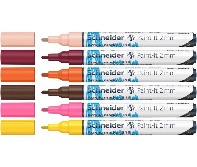 Marker cu vopsea acrilica Paint-It 310 2 mm Schneider 6 buc/set3 Marker cu vopsea acrilica Paint-It 310 2 mm Schneider 6 buc/set3